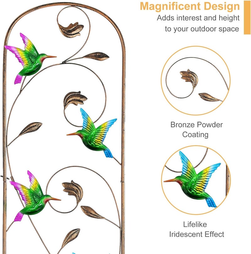 LEWIS&WAYNE 2 Pack Metal Garden Trellis with Colorful Hummingbird 60 Inch High Outdoor Decoration Arched Fence Trellis for Climbing Plants for Patio, Lawn, Yard, Backyard, Wall Brackets - Image 3
